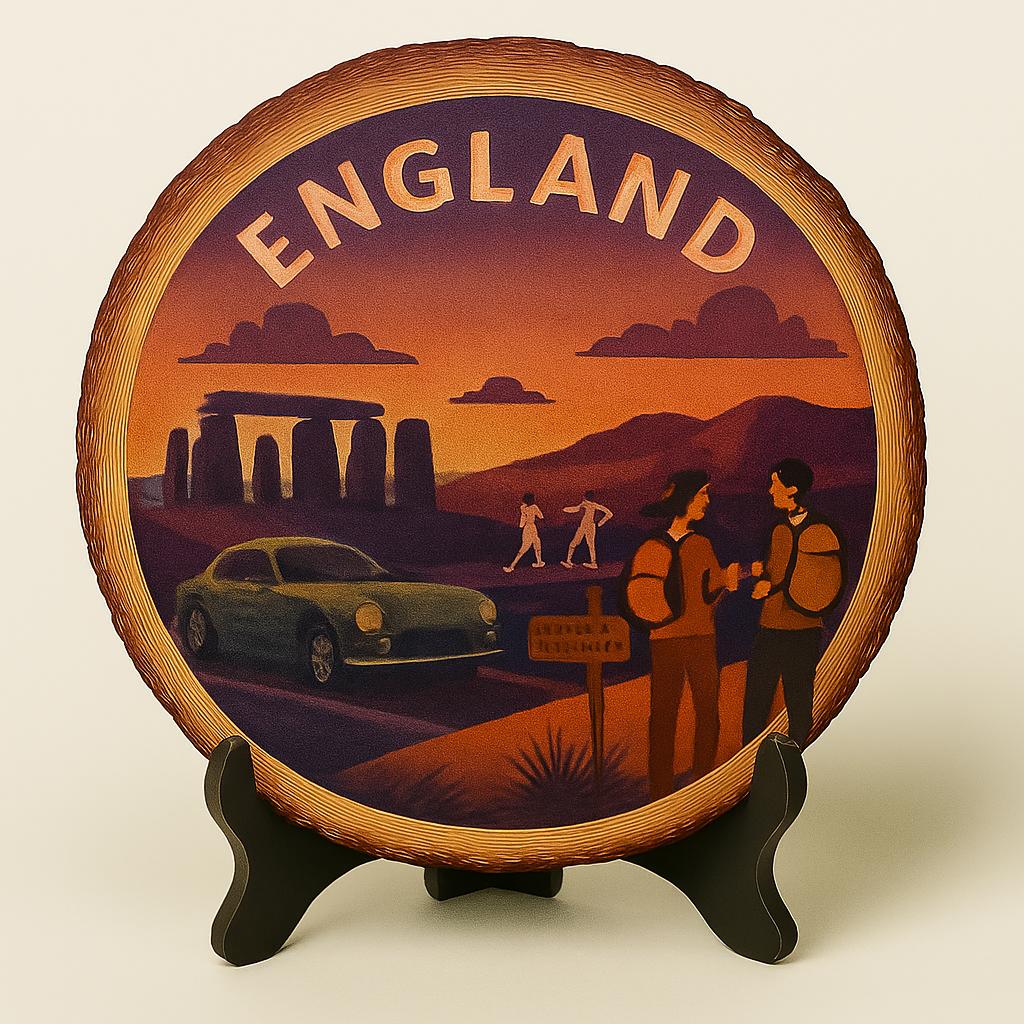 England Souvenir Display – Hand-Made Wood Slice Plaque Art, Travel Gift for Collectors & Tourists