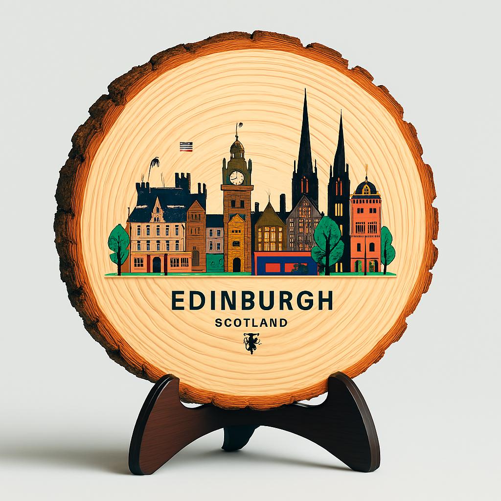 Edinburgh Souvenir Keepsake – Wood Slice Plaque for Wall/Table, Scotland Souvenir Gift for Tourists