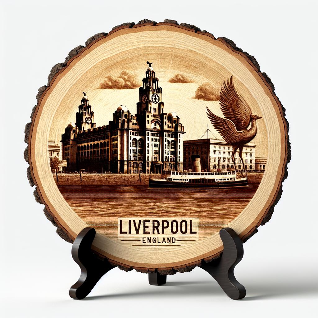 Liverpool Souvenir Wall Art – Wood Slice Tabletop Plaque, England Souvenir for Maritime Heritage Fans