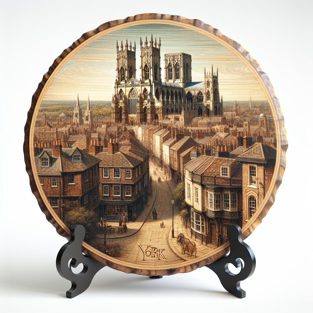 York Souvenir Gift – Rustic Wood Slice Display Plaque, England Souvenir for Historical Architecture Admirers