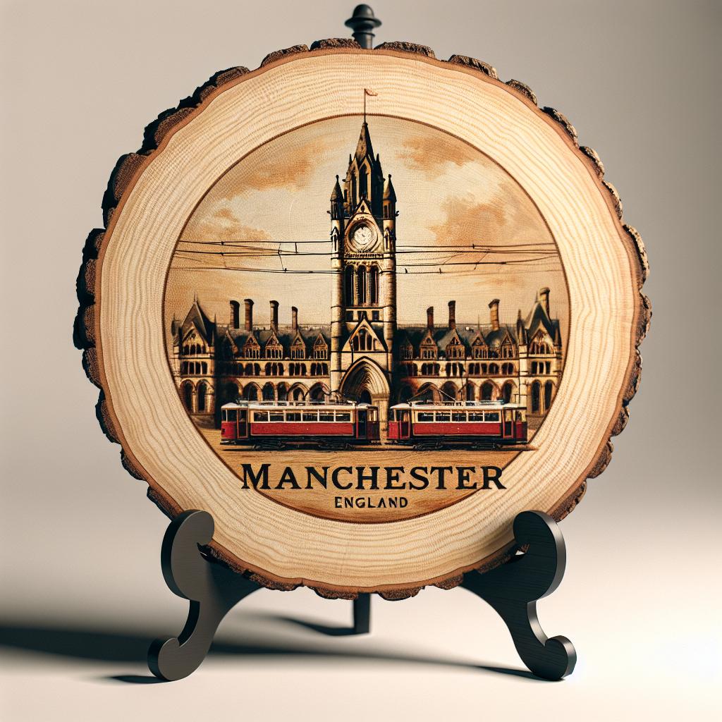 Manchester Souvenir Keepsake – Wood Slice Gift Plaque Display, England Souvenir for City Culture Fans