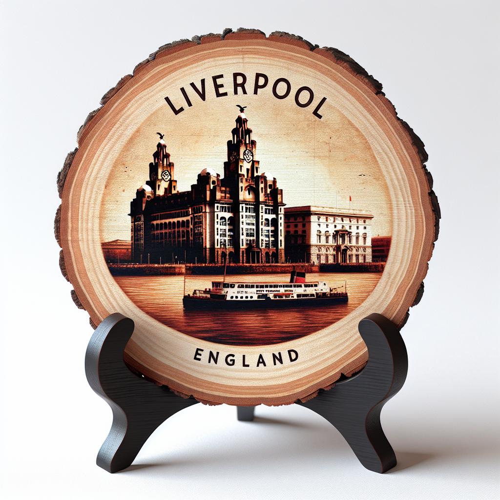 Liverpool Souvenir Table Decor – Handcrafted Wood Slice Plaque, England Souvenir Gift for Visitors