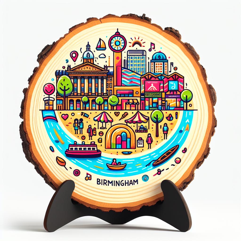 Birmingham Souvenir Gift – Wood Slice Plaque for Wall/Table, England Souvenir for Architectural Scene Collectors