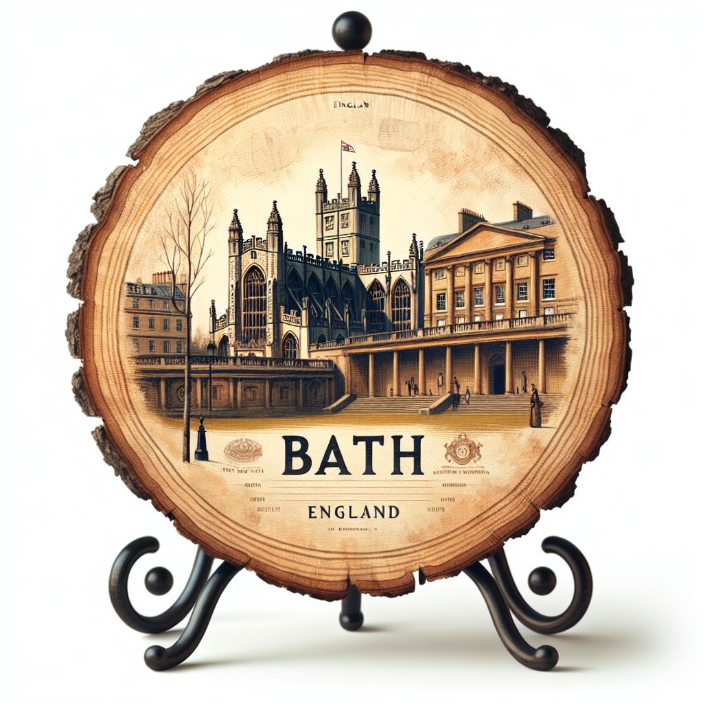 Bath Souvenir Tabletop Decor – Wood Slice Plaque Display, England Souvenir for Scenic City Collectors