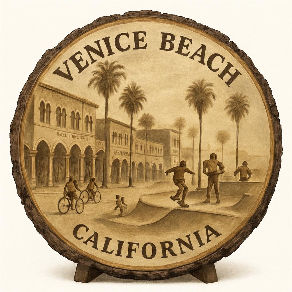 Venice Beach California Souvenir Gift – Wood Slice Plaque for Wall or Table, United States Souvenir Gift for Tourists, Vibrant Beach Life Decorative Gift