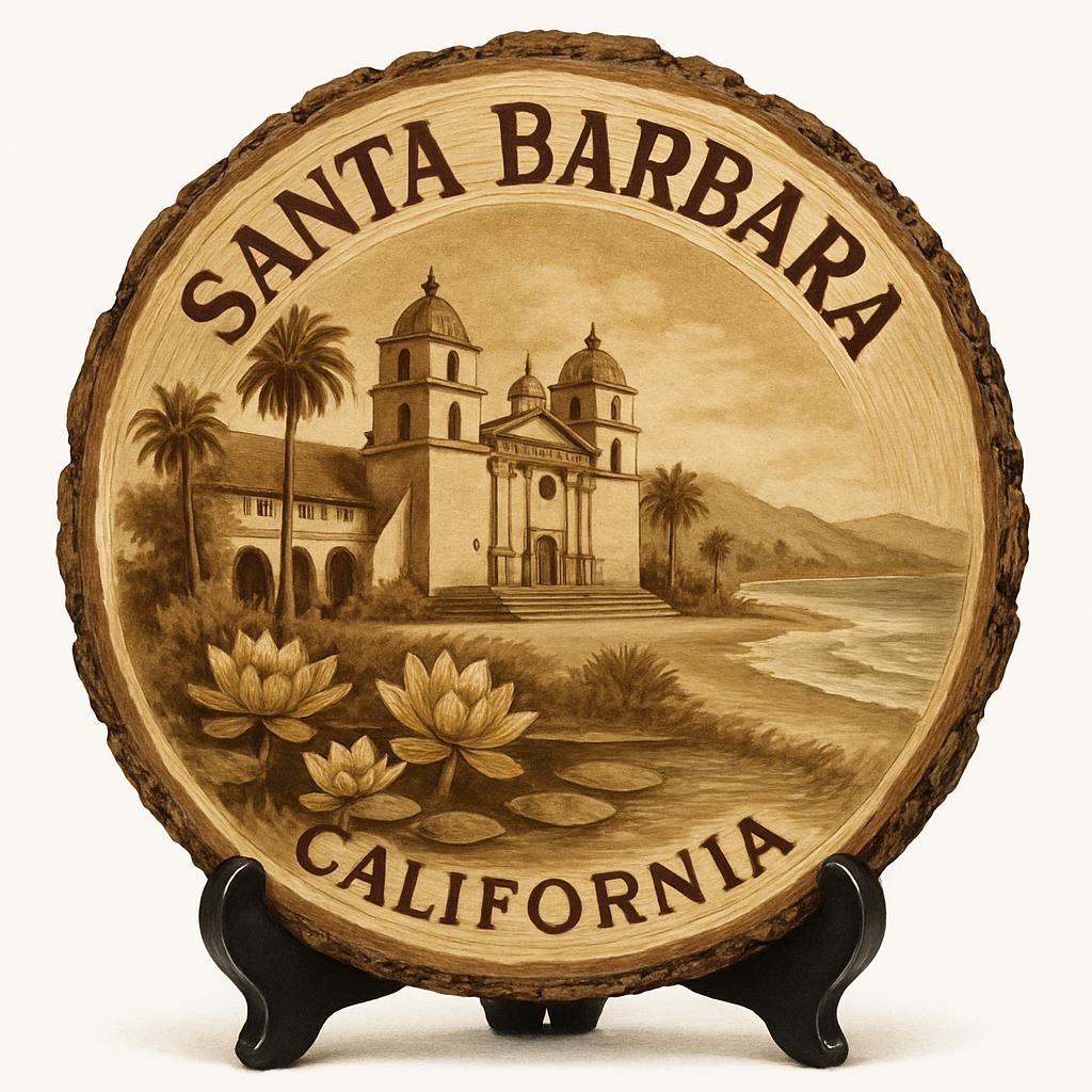 Santa Barbara California Souvenir Gift – Wood Slice Plaque for Wall or Table, United States Souvenir Gift for Tourists, Coastal Charm Decorative Gift