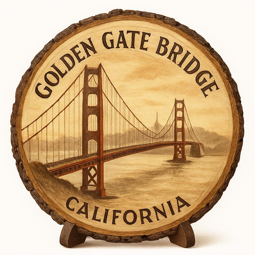 Golden Gate Bridge California Souvenir Gift – Wood Slice Plaque for Wall or Table, United States Souvenir Gift for Tourists, Iconic Landmark Decorative Gift