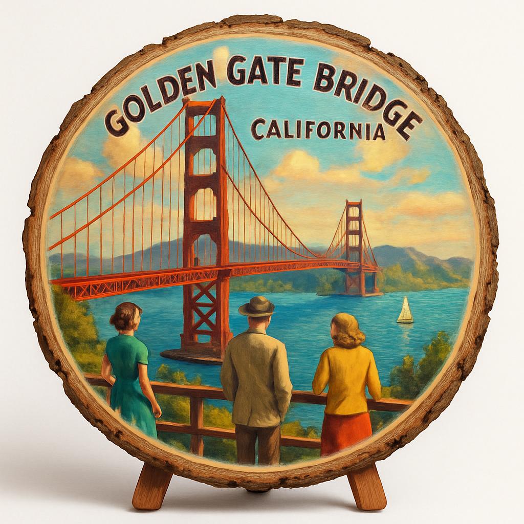 Golden Gate Bridge California Souvenir Gift – Wood Slice Plaque for Wall or Table, United States Souvenir Gift for Tourists, Scenic Viewpoint Decorative Gift