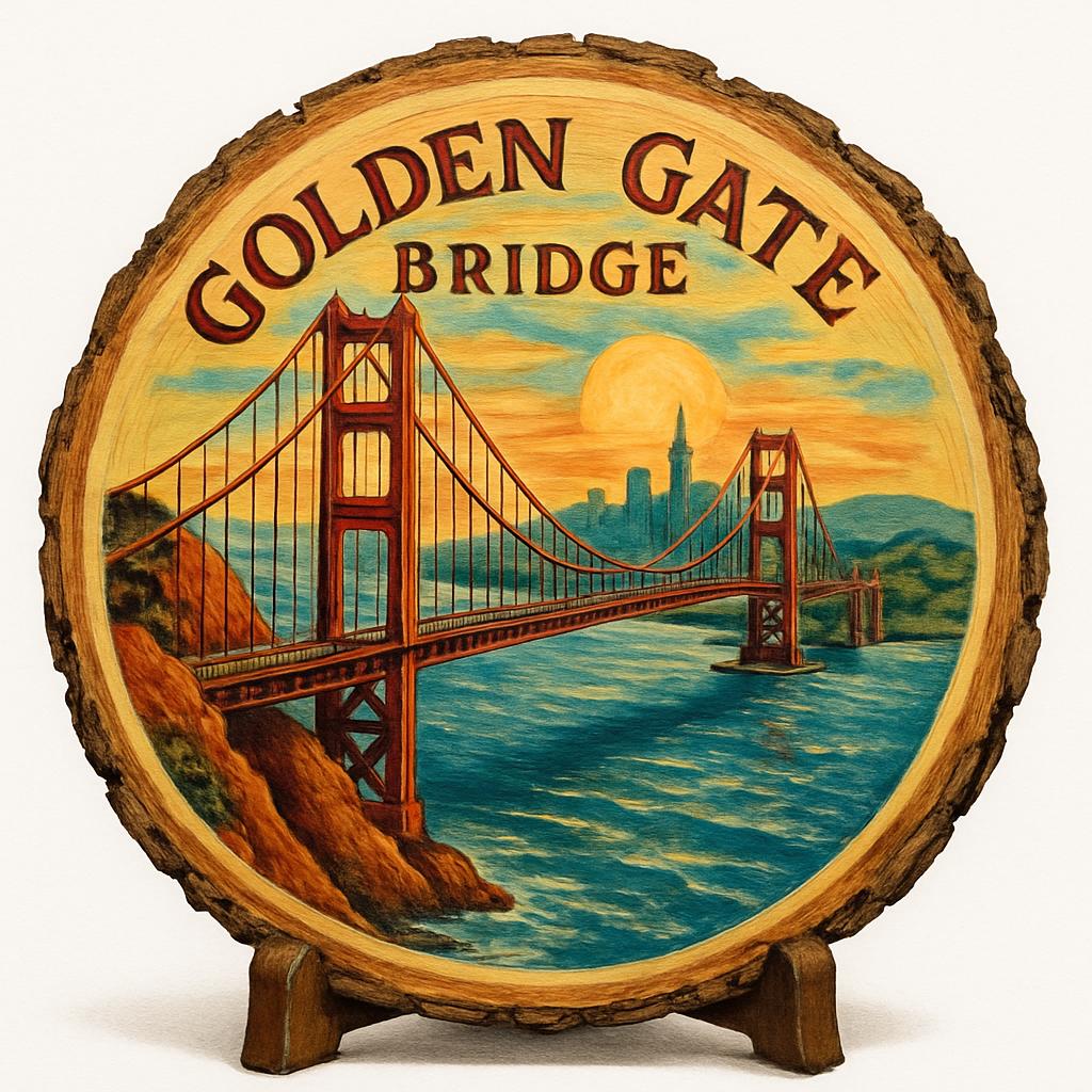 Golden Gate Bridge California Souvenir Gift – Wood Slice Plaque for Wall or Table, United States Souvenir Gift for Tourists, Architectural Marvel Decorative Gift