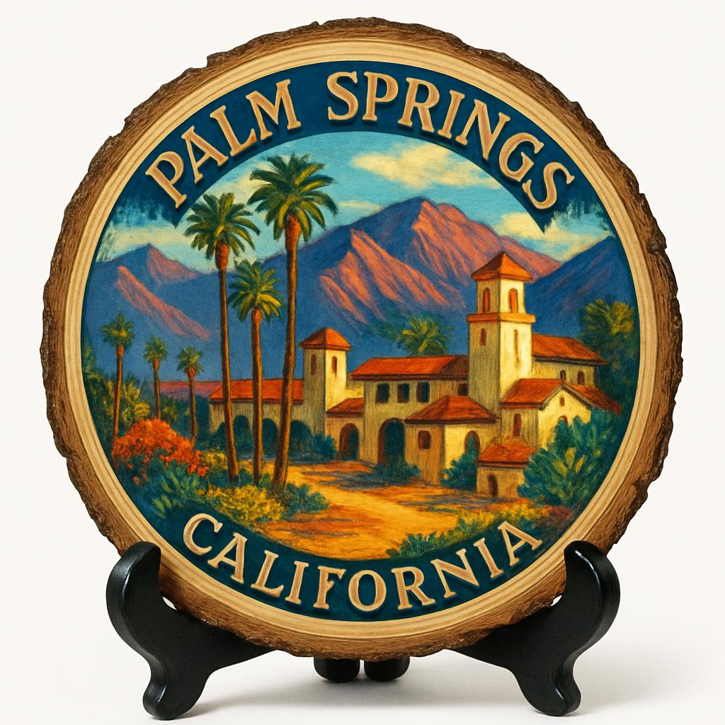 Palm Springs California Souvenir Gift – Wood Slice Plaque for Wall or Table, United States Souvenir Gift for Tourists, Spa Retreat Decorative Gift