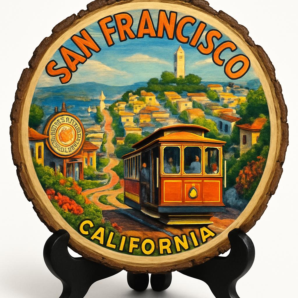 San Francisco Souvenir Gift – Wood Slice Plaque for Wall or Table, United States Souvenir Gift for Tourists, Cultural Heritage Decorative Gift