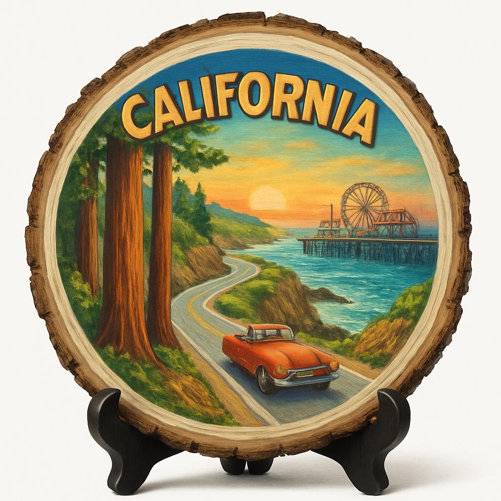 California Souvenir Gift – Wood Slice Plaque for Wall or Table, United States Souvenir Gift for Tourists, Natural Wonders Decorative Gift