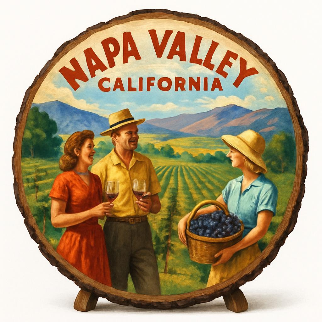 Napa Valley California Souvenir Gift – Wood Slice Plaque for Wall or Table, United States Souvenir Gift for Tourists, Gourmet Food & Wine Decorative Gift