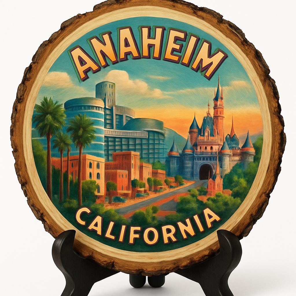 Anaheim California Souvenir Gift – Wood Slice Plaque for Wall or Table, United States Souvenir Gift for Tourists, Theme Park Adventure Decorative Gift