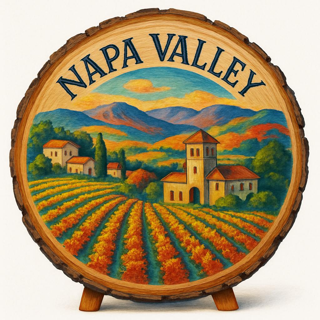 Napa Valley California Souvenir Gift – Wood Slice Plaque for Wall or Table, United States Souvenir Gift for Tourists, Wine Tasting Experience Decorative Gift