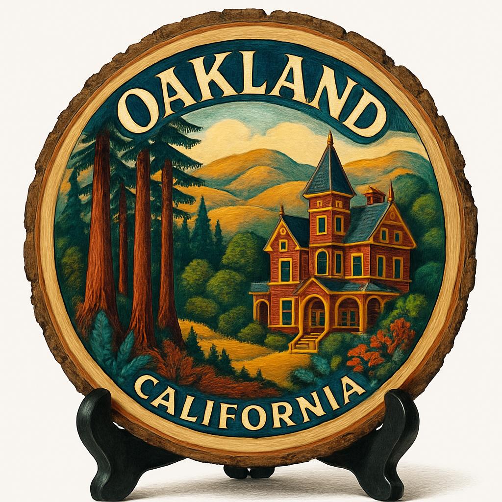 Oakland California Souvenir Gift – Wood Slice Plaque for Wall or Table, United States Souvenir Gift for Tourists, Cultural Diversity Decorative Gift