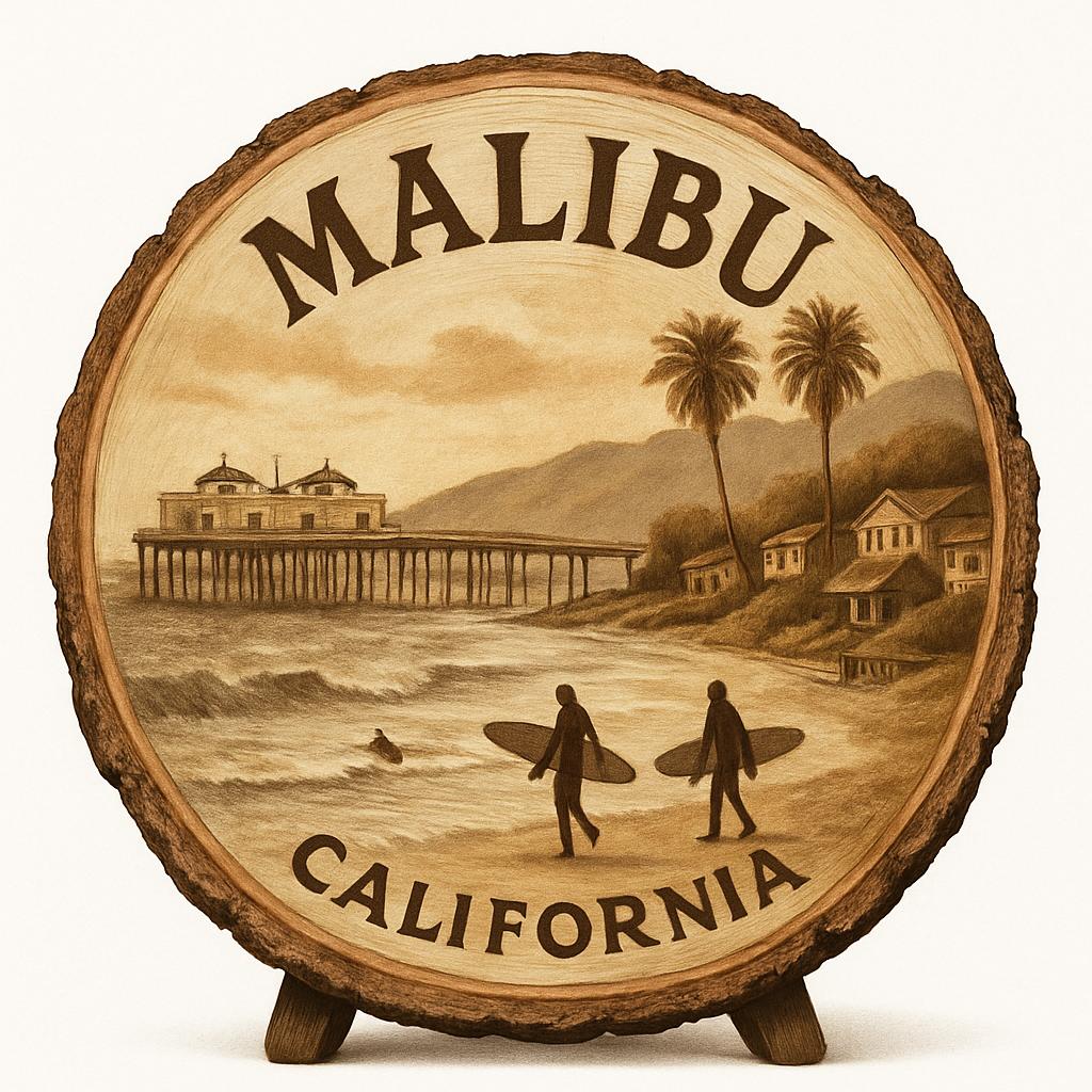 Malibu California Souvenir Gift – Wood Slice Plaque for Wall or Table, United States Souvenir Gift for Tourists, Beach Sunset Decorative Gift
