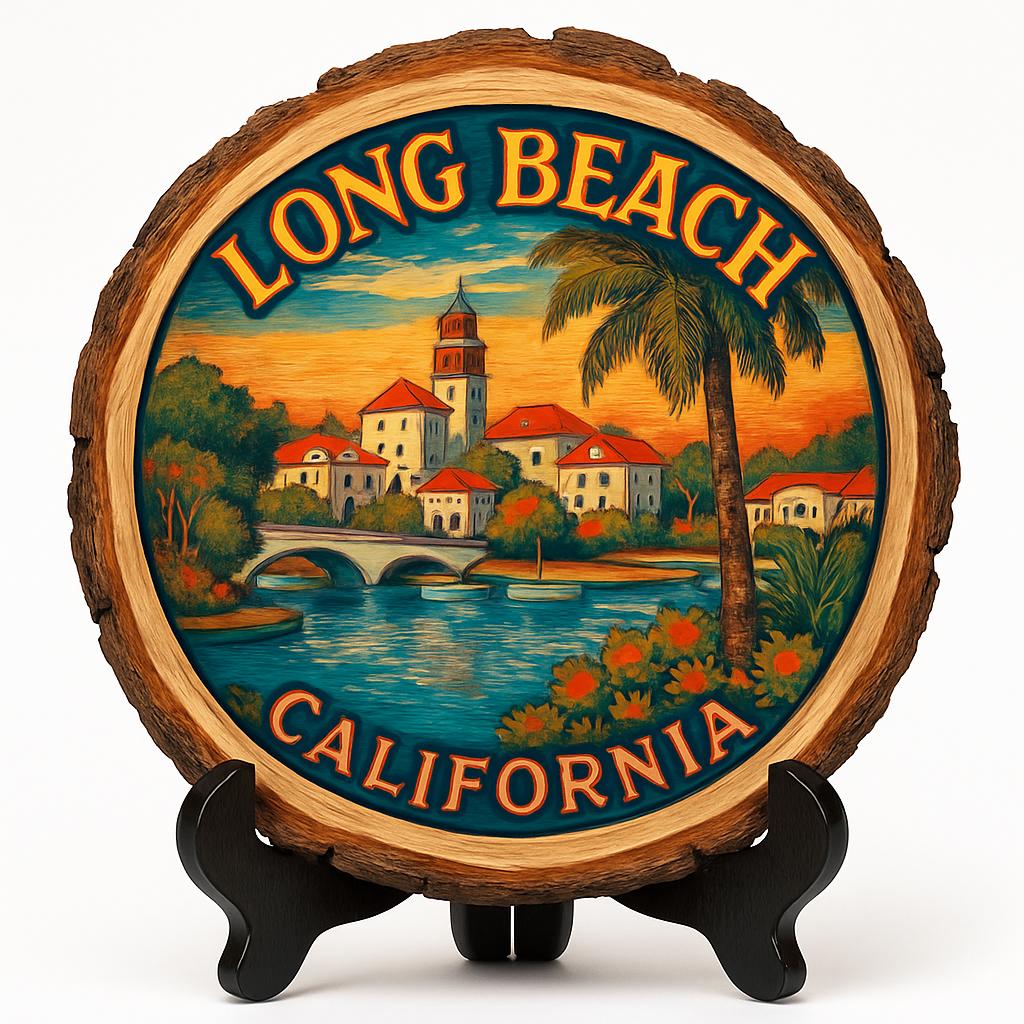 Long Beach California Souvenir Gift – Wood Slice Plaque for Wall or Table, United States Souvenir Gift for Tourists, Beachfront Relaxation Decorative Gift