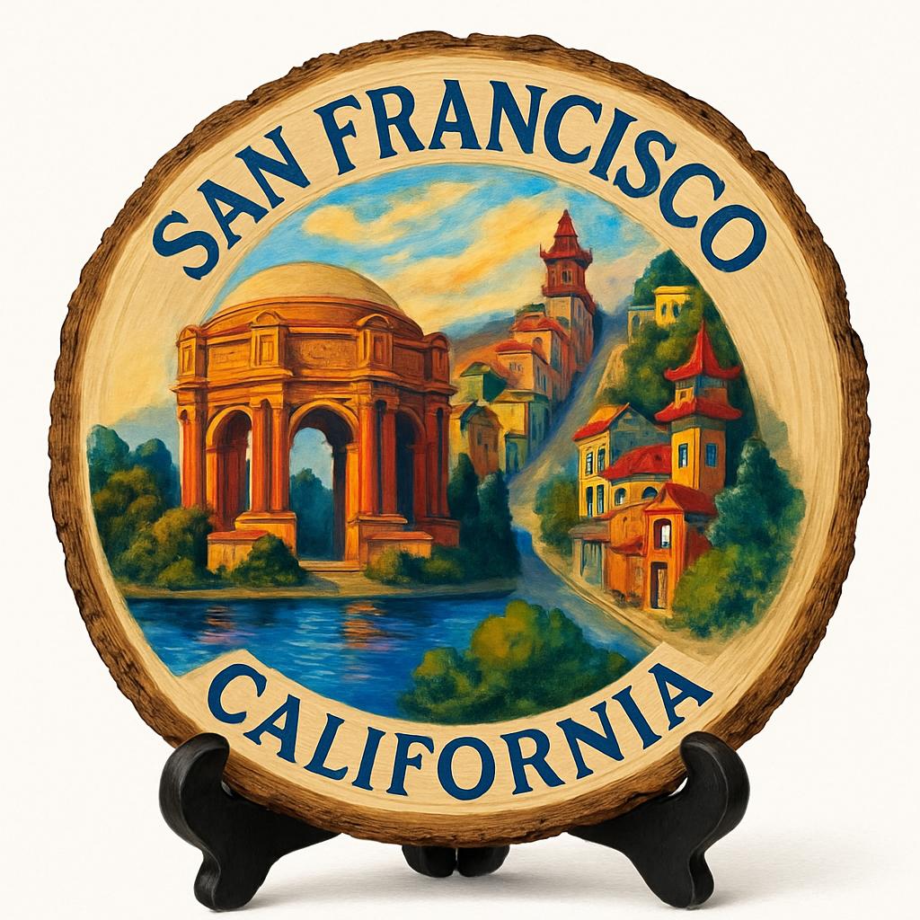 San Francisco Souvenir Gift – Wood Slice Plaque for Wall or Table, United States Souvenir Gift for Tourists, Historic Landmarks Decorative Gift