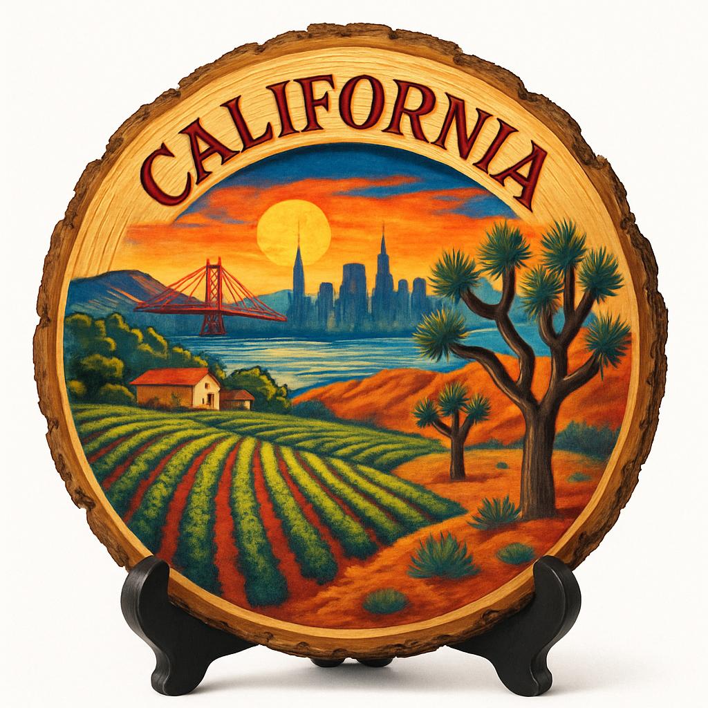 California Souvenir Gift – Wood Slice Plaque for Wall or Table, United States Souvenir Gift for Tourists, Scenic Coastal Drive Decorative Gift