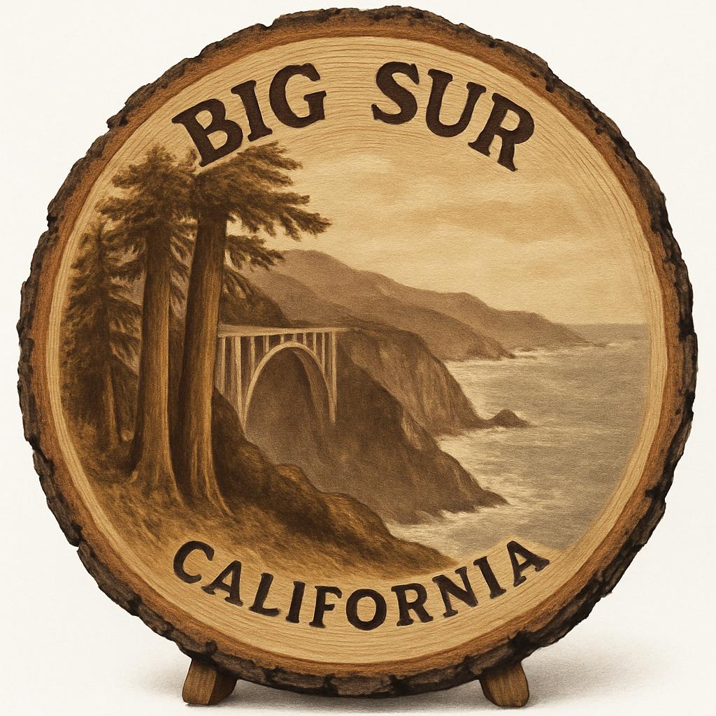 Big Sur California Souvenir Gift – Wood Slice Plaque for Wall or Table, United States Souvenir Gift for Tourists, Breathtaking Coastal Views Decorative Gift