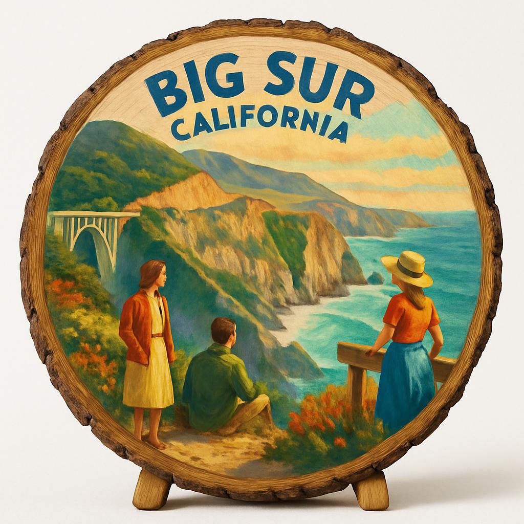 Big Sur California Souvenir Gift – Wood Slice Plaque for Wall or Table, United States Souvenir Gift for Tourists, Scenic Highway Experience Decorative Gift