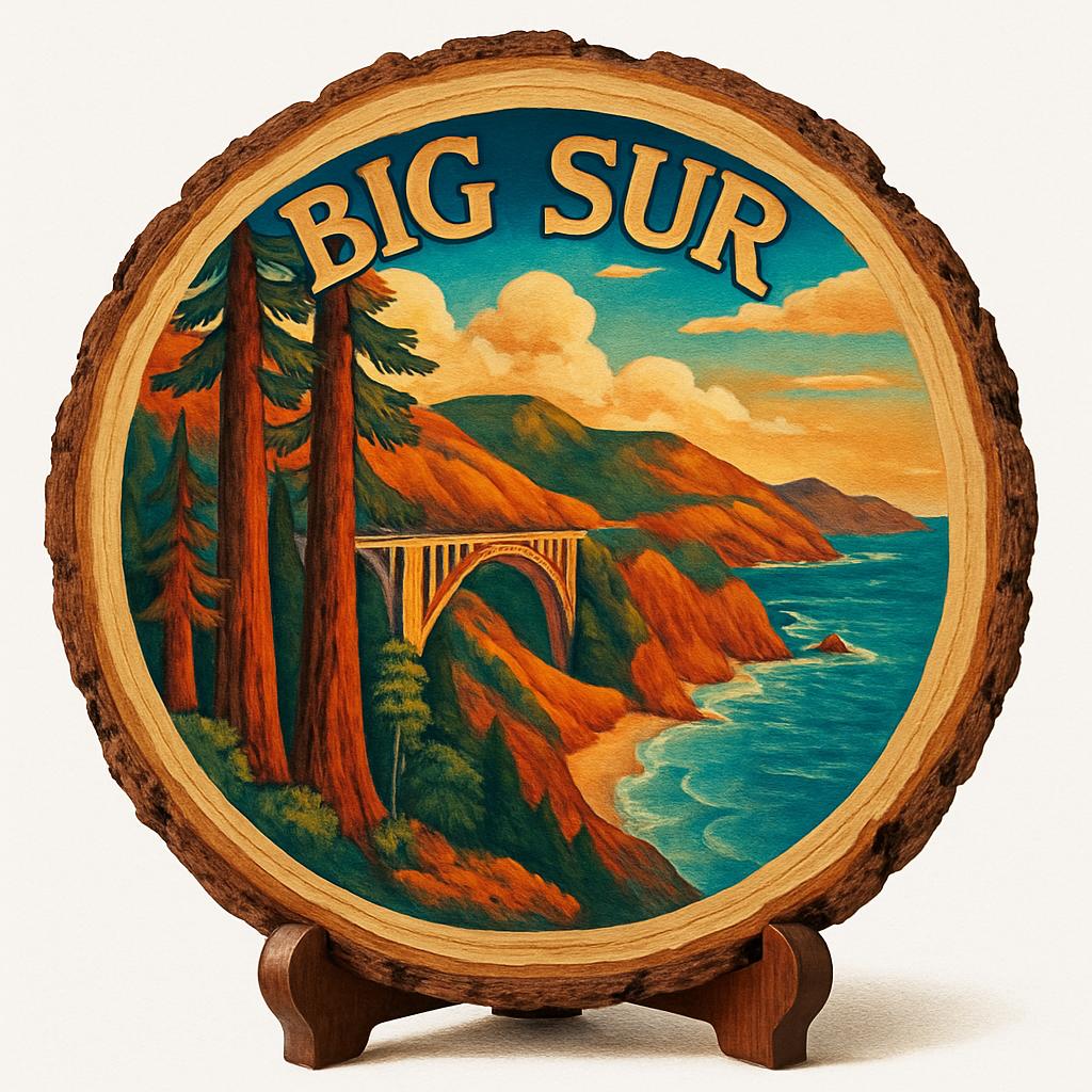 Big Sur California Souvenir Gift – Wood Slice Plaque for Wall or Table, United States Souvenir Gift for Tourists, Coastal Wilderness Decorative Gift