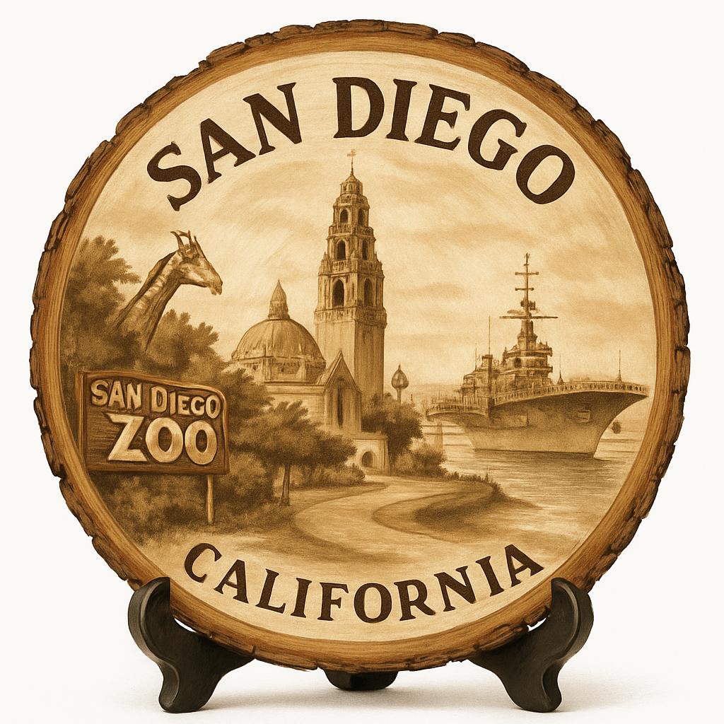 San Diego California Souvenir Gift – Wood Slice Plaque for Wall or Table, United States Souvenir Gift for Tourists, Coastal Paradise Decorative Gift