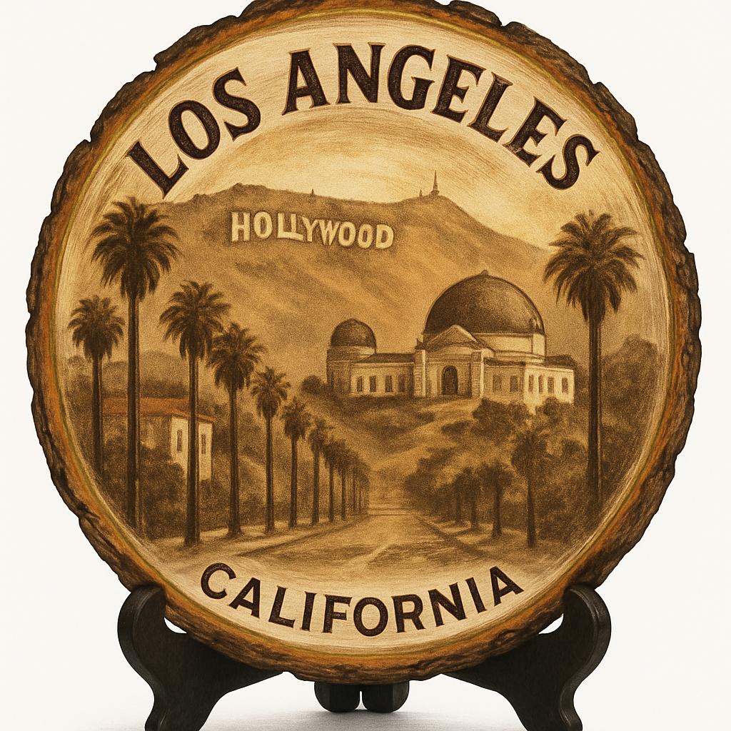 Los Angeles California Souvenir Gift – Wood Slice Plaque for Wall or Table, United States Souvenir Gift for Tourists, Urban Lifestyle Decorative Gift