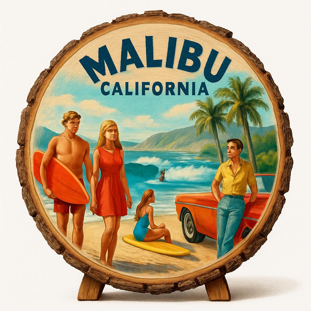 Malibu California Souvenir Gift – Wood Slice Plaque for Wall or Table, United States Souvenir Gift for Tourists, Surf Culture Decorative Gift