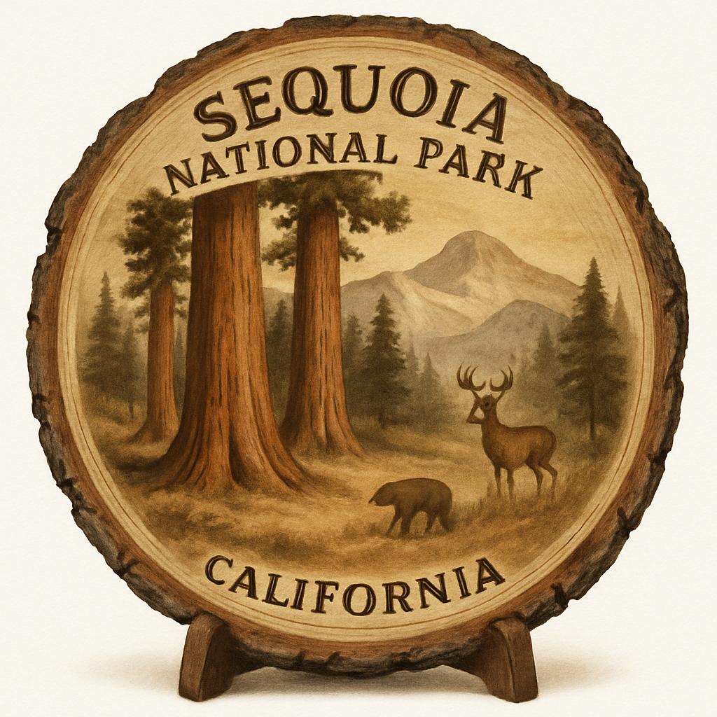Sequoia National Park California Souvenir Gift – Wood Slice Plaque for Wall or Table, United States Souvenir Gift for Tourists, Majestic Giant Trees Decorative Gift