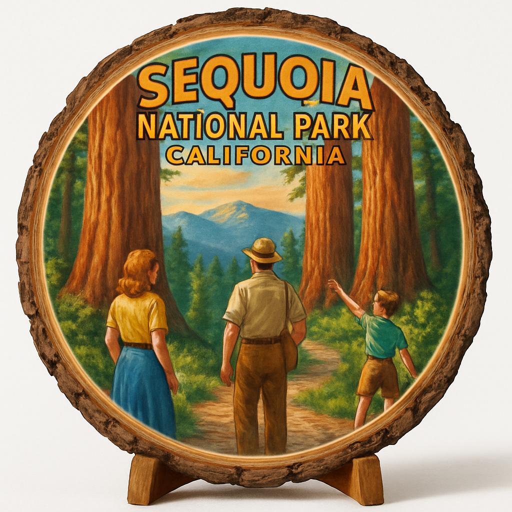 Sequoia National Park California Souvenir Gift – Wood Slice Plaque for Wall or Table, United States Souvenir Gift for Tourists, Ancient Forests Decorative Gift