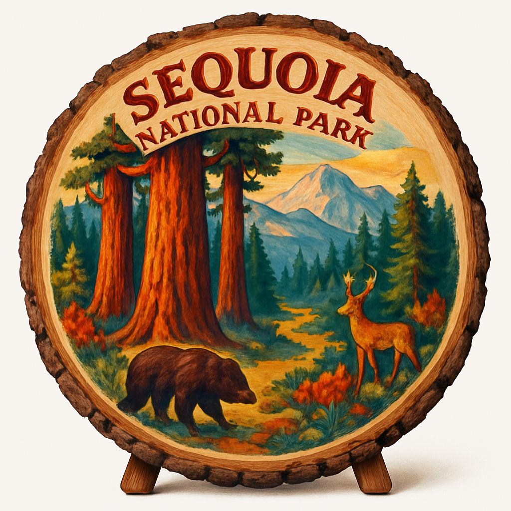 Sequoia National Park California Souvenir Gift – Wood Slice Plaque for Wall or Table, United States Souvenir Gift for Tourists, Enchanted Forest Experience Decorative Gift
