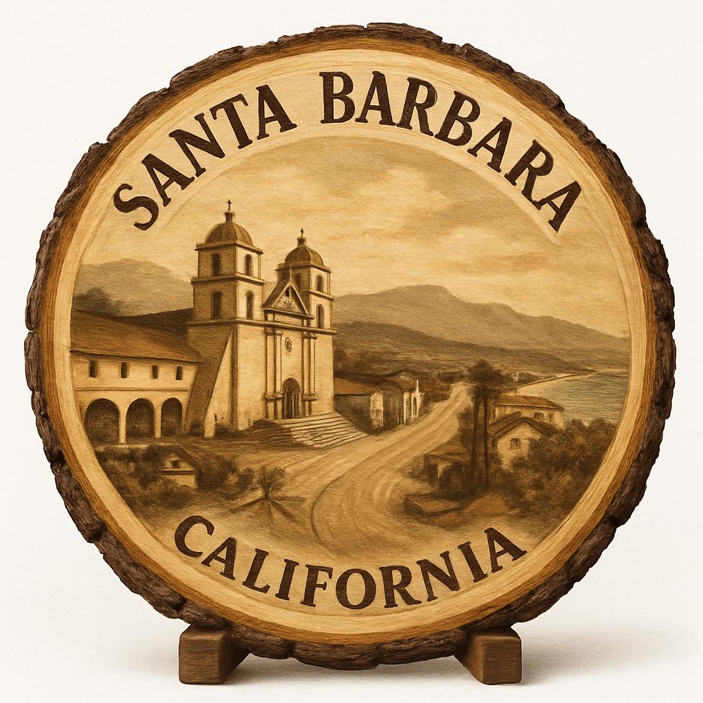 Santa Barbara California Souvenir Gift – Wood Slice Plaque for Wall or Table, United States Souvenir Gift for Tourists, Arts and Culture Decorative Gift
