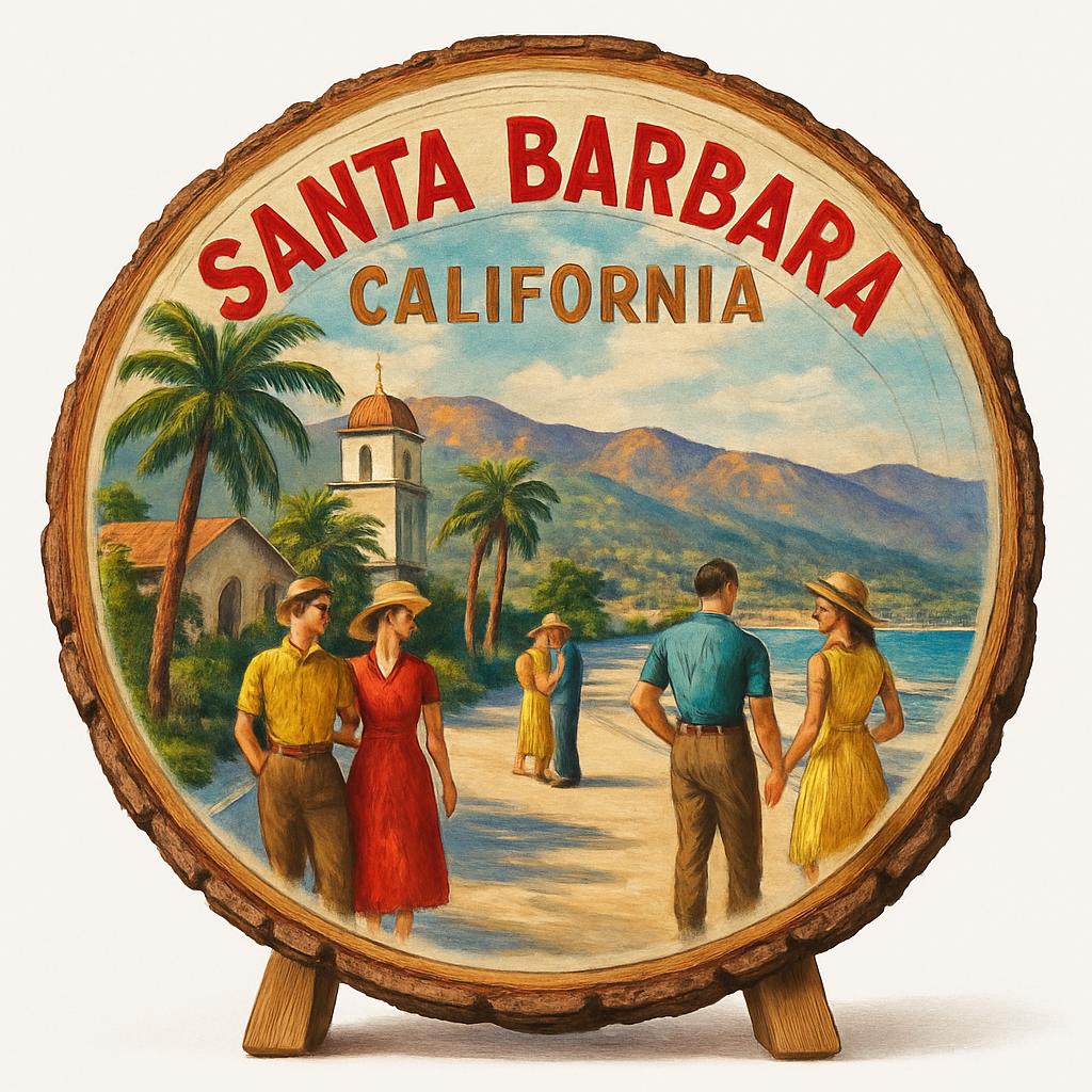 Santa Barbara California Souvenir Gift – Wood Slice Plaque for Wall or Table, United States Souvenir Gift for Tourists, Coastal Lifestyle Decorative Gift