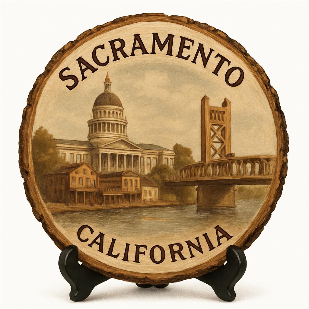 Sacramento California Souvenir Gift – Wood Slice Plaque for Wall or Table, United States Souvenir Gift for Tourists, Historic Capital City Decorative Gift