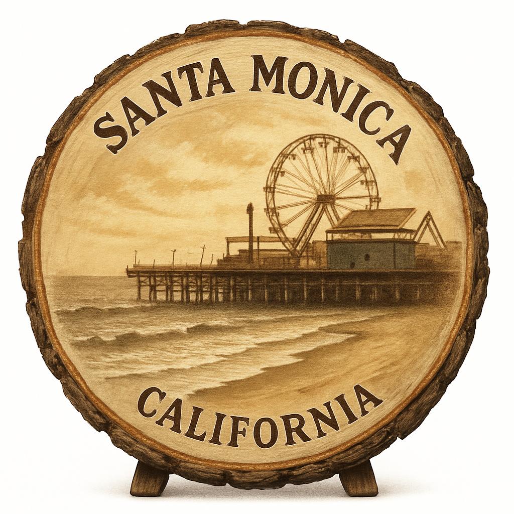 Santa Monica California Souvenir Gift – Wood Slice Plaque for Wall or Table, United States Souvenir Gift for Tourists, Beachfront Paradise Decorative Gift