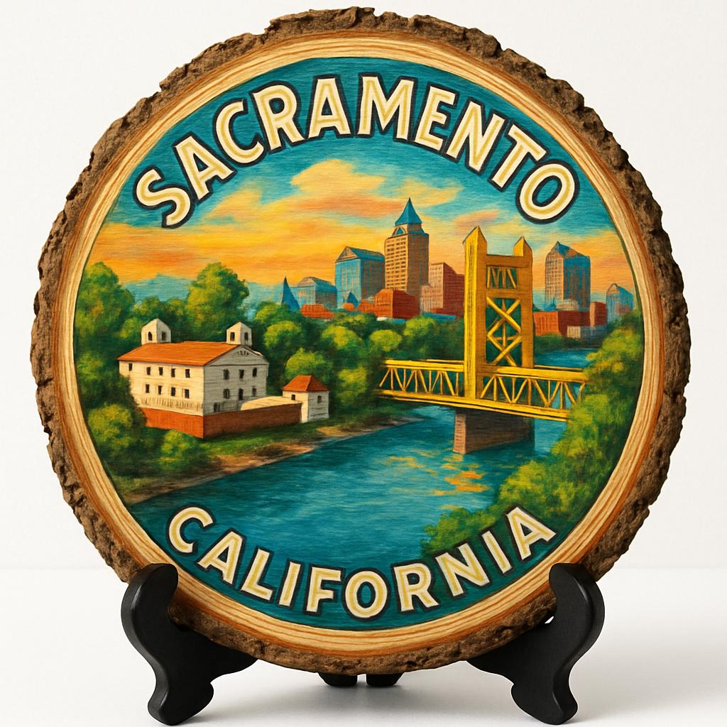 Sacramento California Souvenir Gift – Wood Slice Plaque for Wall or Table, United States Souvenir Gift for Tourists, Cultural Heritage Decorative Gift
