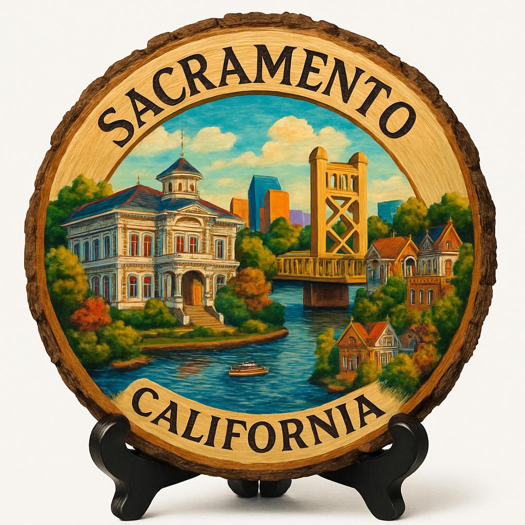 Sacramento California Souvenir Gift – Wood Slice Plaque for Wall or Table, United States Souvenir Gift for Tourists, Government History Decorative Gift
