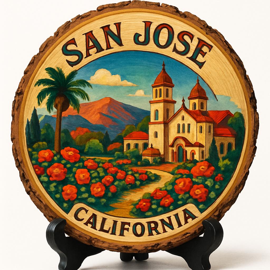 San Jose California Souvenir Gift – Wood Slice Plaque for Wall or Table, United States Souvenir Gift for Tourists, Silicon Valley Decorative Gift