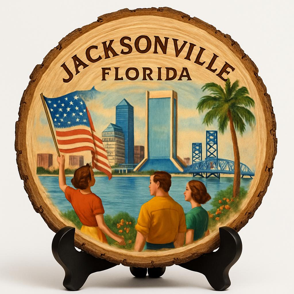 Jacksonville Florida Souvenir Gift – Wood Slice Plaque for Wall or Table, United States Souvenir Gift for Tourists, Urban Riverfront Decorative Gift Jacksonville Florida Souvenir Gift – Wood Slice Plaque for Wall or Table, United States Souvenir Gift for Tourists, Urban Riverfront Decorative Gift
