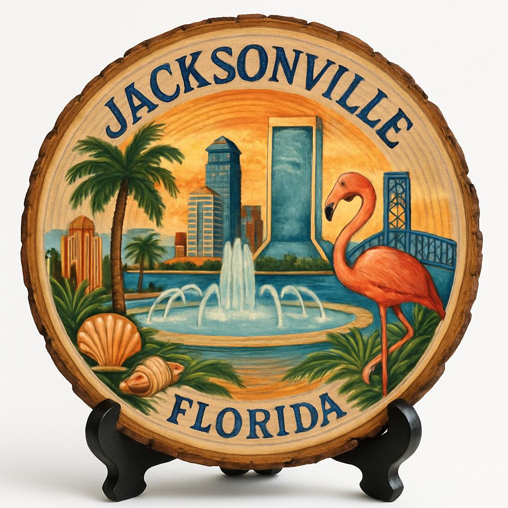 Jacksonville Florida Souvenir Gift – Wood Slice Plaque for Wall or Table, United States Souvenir Gift for Tourists, Scenic River Views Decorative Gift Jacksonville Florida Souvenir Gift – Wood Slice Plaque for Wall or Table, United States Souvenir Gift for Tourists, Scenic River Views Decorative Gift