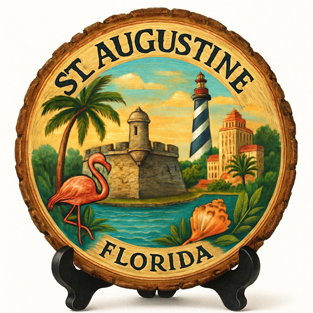 St. Augustine Florida Souvenir Gift – Wood Slice Plaque for Wall or Table, United States Souvenir Gift for Tourists, Historic Architecture Decorative Gift St. Augustine Florida Souvenir Gift – Wood Slice Plaque for Wall or Table, United States Souvenir Gift for Tourists, Historic Architecture Decorative Gift