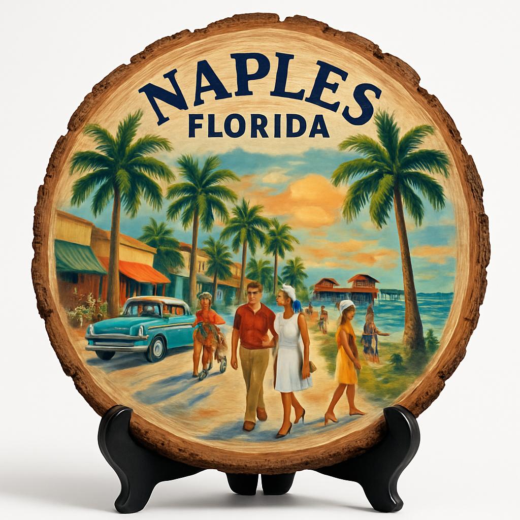 Naples Florida Souvenir Gift – Wood Slice Plaque for Wall or Table, United States Souvenir Gift for Tourists, Tropical Sunset Decorative Gift Naples Florida Souvenir Gift – Wood Slice Plaque for Wall or Table, United States Souvenir Gift for Tourists, Tropical Sunset Decorative Gift