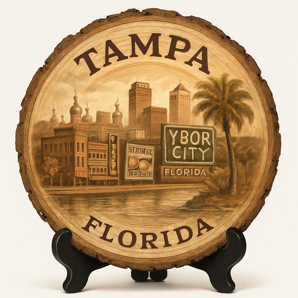 Tampa Florida Souvenir Gift – Wood Slice Plaque for Wall or Table, United States Souvenir Gift for Tourists, Vibrant City Life Decorative Gift Tampa Florida Souvenir Gift – Wood Slice Plaque for Wall or Table, United States Souvenir Gift for Tourists, Vibrant City Life Decorative Gift