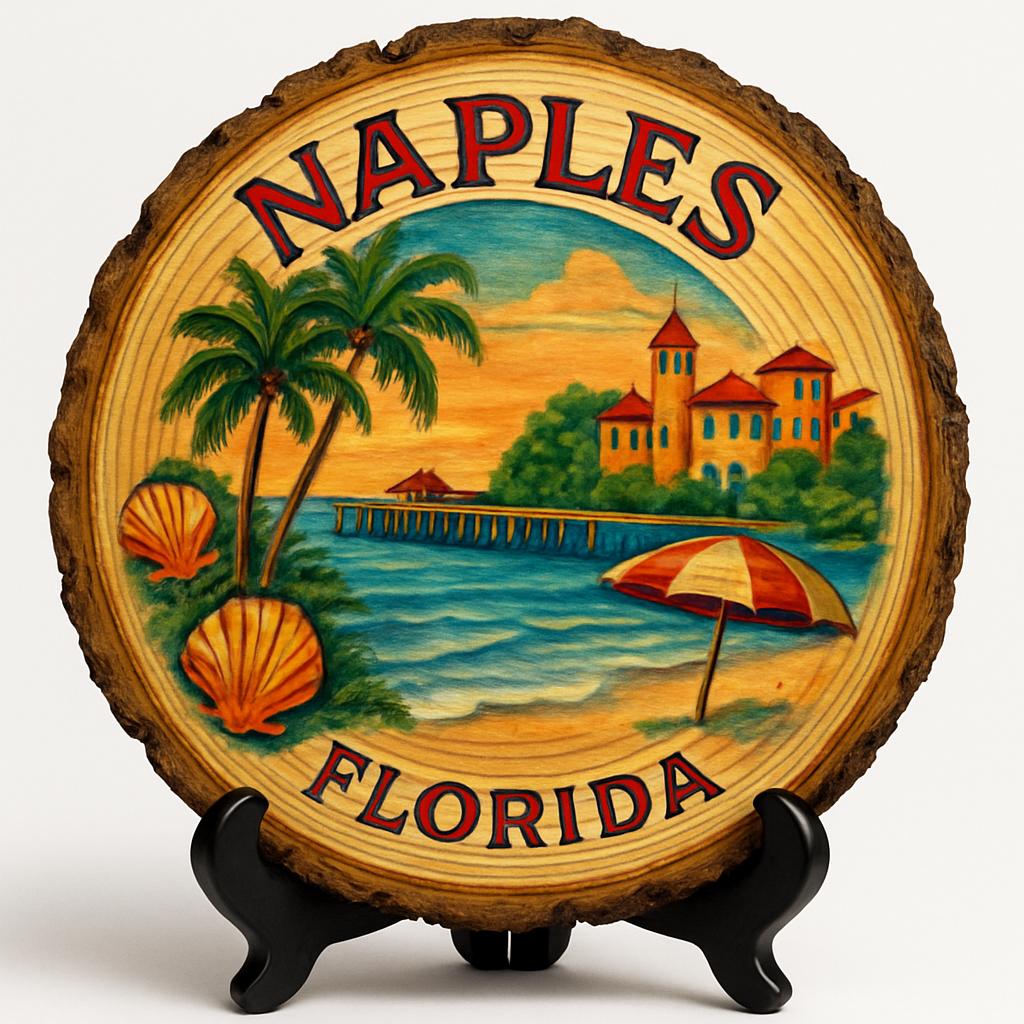 Naples Florida Souvenir Gift – Wood Slice Plaque for Wall or Table, United States Souvenir Gift for Tourists, Serene Beach Escape Decorative Gift Naples Florida Souvenir Gift – Wood Slice Plaque for Wall or Table, United States Souvenir Gift for Tourists, Serene Beach Escape Decorative Gift