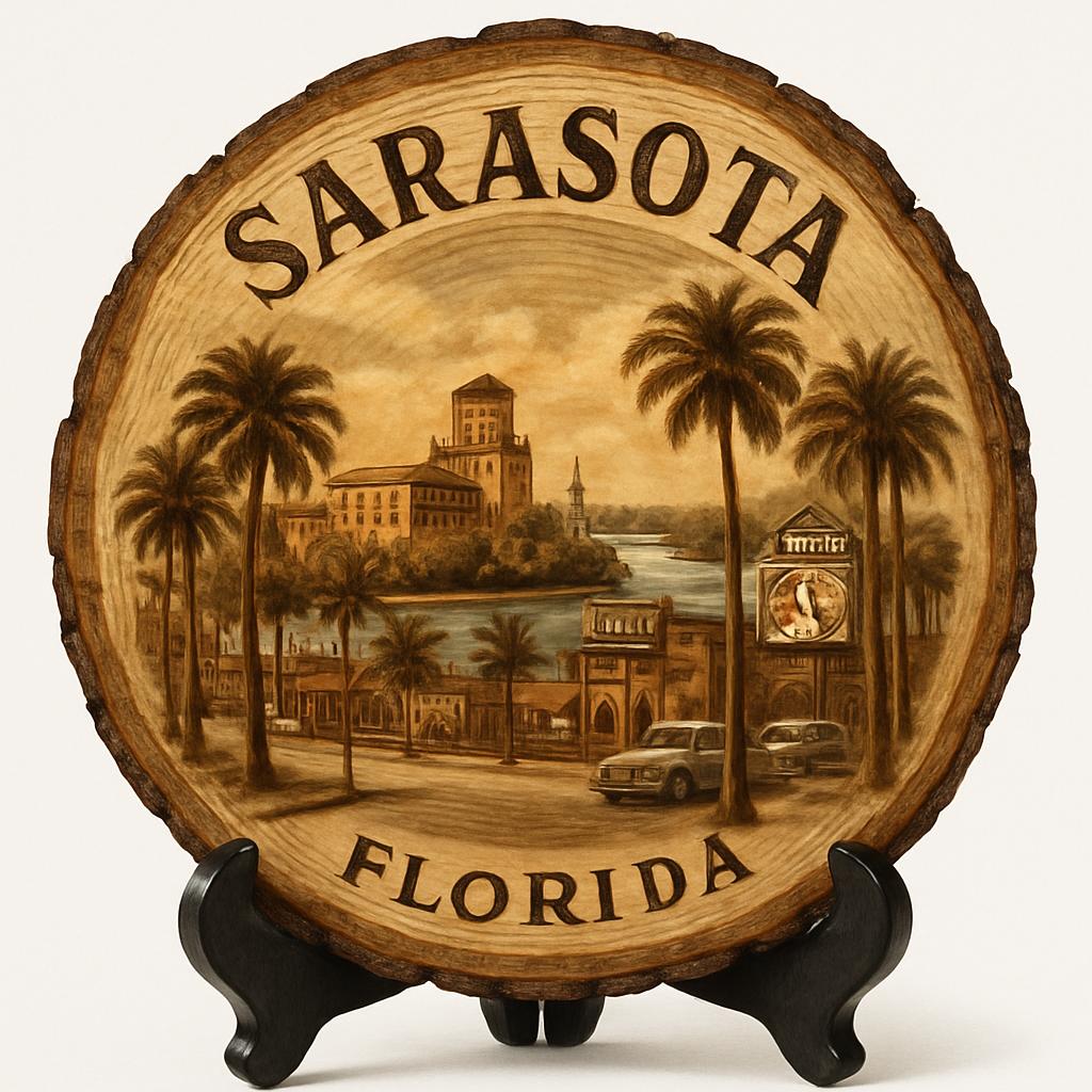 Sarasota Florida Souvenir Gift – Wood Slice Plaque for Wall or Table, United States Souvenir Gift for Tourists, Arts and Culture Decorative Gift Sarasota Florida Souvenir Gift – Wood Slice Plaque for Wall or Table, United States Souvenir Gift for Tourists, Arts and Culture Decorative Gift