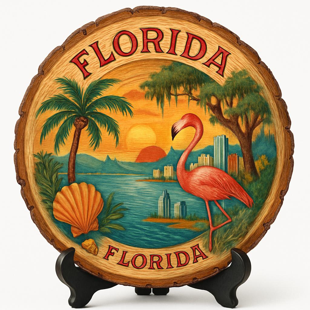 Florida Souvenir Gift – Wood Slice Plaque for Wall or Table, United States Souvenir Gift for Tourists, Sunshine State Adventure Decorative Gift Florida Souvenir Gift – Wood Slice Plaque for Wall or Table, United States Souvenir Gift for Tourists, Sunshine State Adventure Decorative Gift