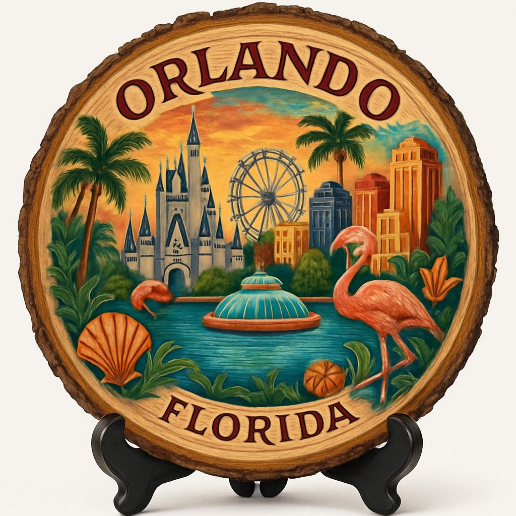 Orlando Florida Souvenir Gift – Wood Slice Plaque for Wall or Table, United States Souvenir Gift for Tourists, Thrilling Theme Park Experience Decorative Gift Orlando Florida Souvenir Gift – Wood Slice Plaque for Wall or Table, United States Souvenir Gift for Tourists, Thrilling Theme Park Experience Decorative Gift