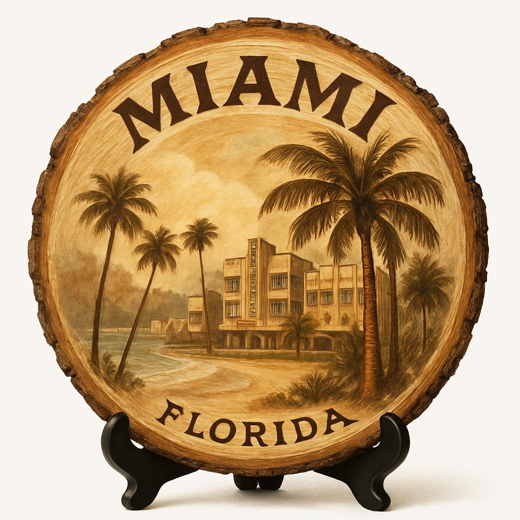 Miami Florida Souvenir Gift – Wood Slice Plaque for Wall or Table, United States Souvenir Gift for Tourists, Tropical Vibes Decorative Gift Miami Florida Souvenir Gift – Wood Slice Plaque for Wall or Table, United States Souvenir Gift for Tourists, Tropical Vibes Decorative Gift